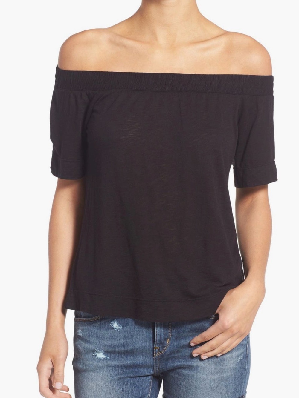 Splendid Navy Blue Off Shoulder Short Sleeve Top